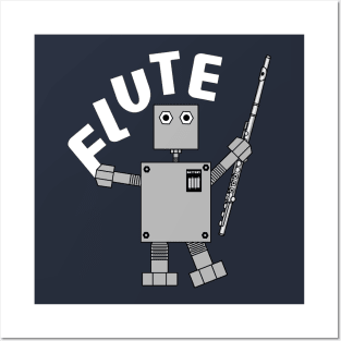 Flute Robot White Text Posters and Art